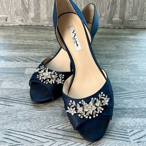 Nina Navy rhinestone wedges size 9 Wedge